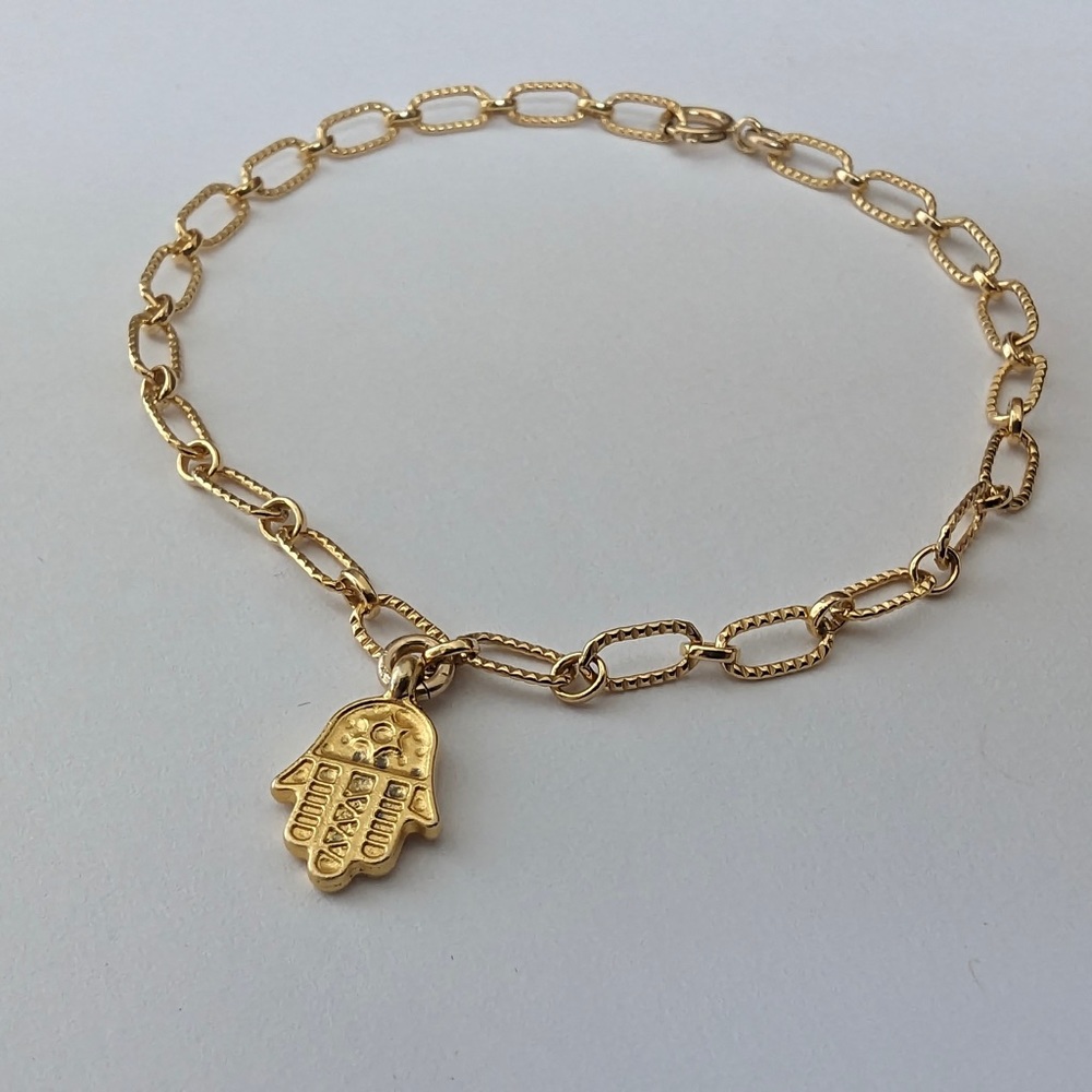 14k gold gf chain bracelet with hamsa - Picture 3 of 5